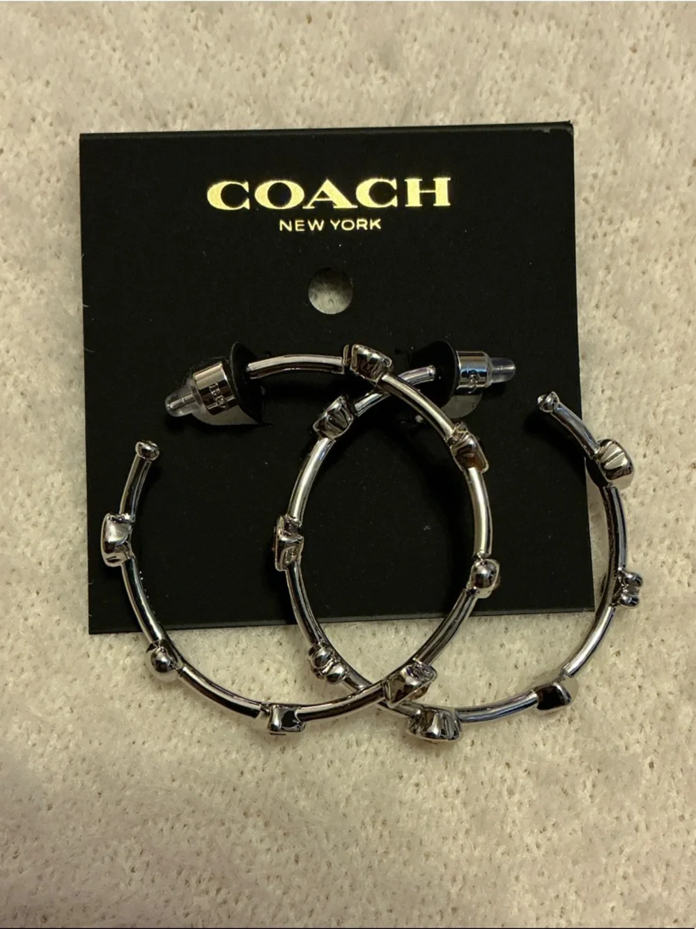 Coach Silver-Tone Bamboo Link Hoop Earrings - Picture 1 of 4